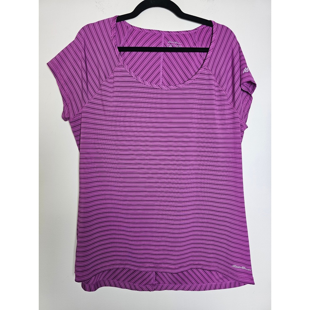 [Athletic] Eddie Bauer Active T-Shirt Women XL Purple Striped High-Low Hem Top